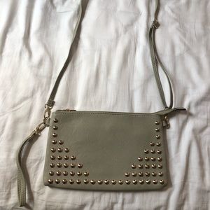 Crossbody bag or clutch/wristlet with studs grey